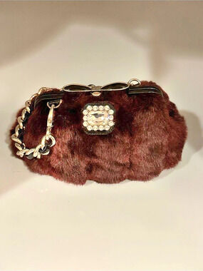 My Flat In London As Charles Queen Fur Clutch in Brown & Black Like New